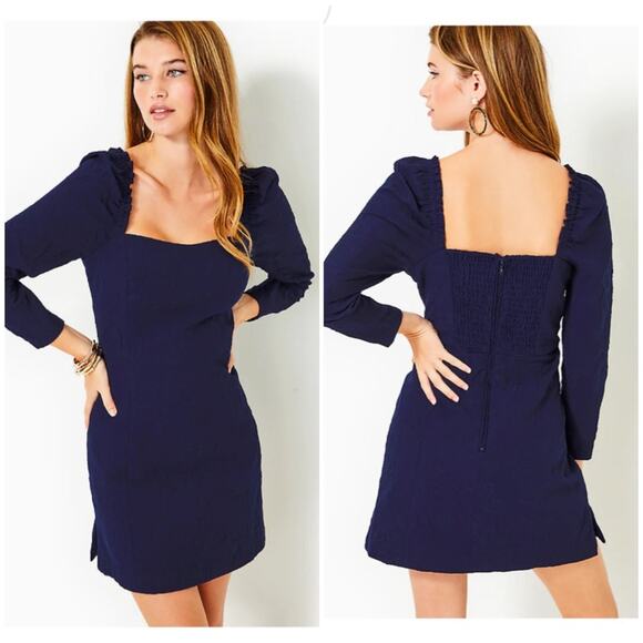 Lilly Pulitzer Pants - NEW Sz 2 Lilly Pulitzer Ivanna Long Sleeve Navy Caliente Pucker Jacquard Romper